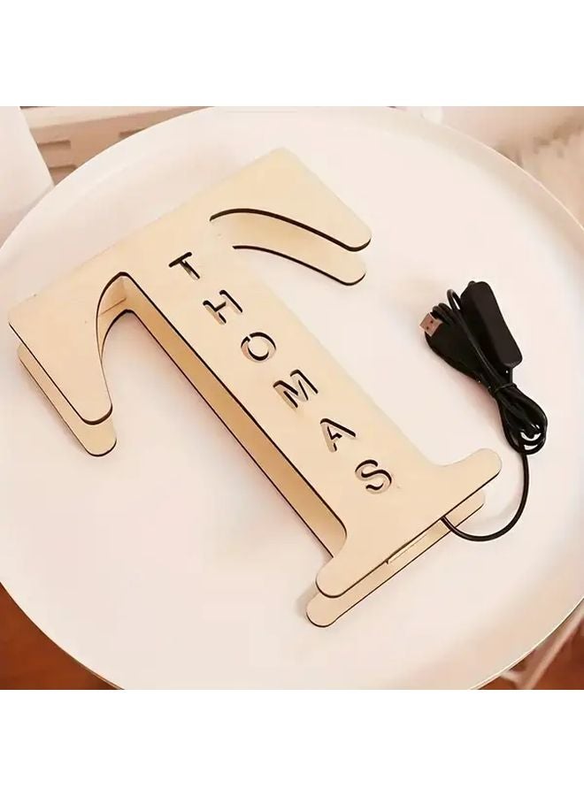 نموذج C لمصباح الليل LED المخصص بالحروف المنقوشة، مصباح خشبي شخصي يعمل بالطاقة عبر USB - Image 5